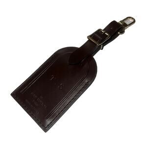 Louis Vuitton Name Tag w/ TS Initials Damier Ebene Goldtone Metal Brown Leather